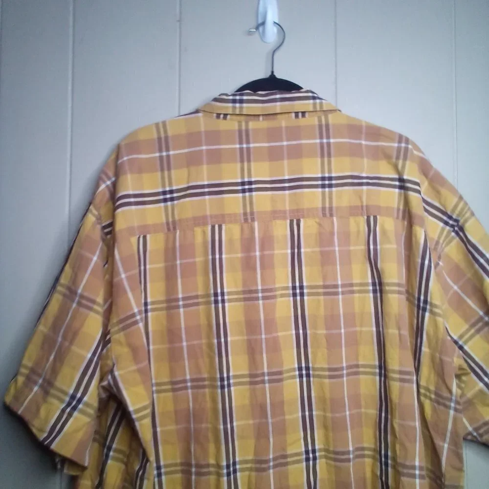 Enyce Button Up Shirt 3XL Short Sleeve Plaid Brown Yellow